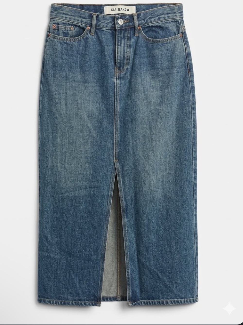 GAP JEANS VINTAGE MAXI DENIM SKIRT WITH FRONT SLIT MEDIUM WASH FADE